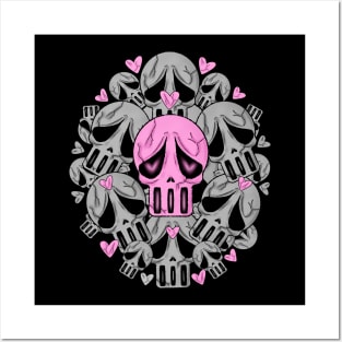 Sometimes Love Hurts - Sad Vibes Broken Hearts Club. Black Pink Skulls with Hearts. Posters and Art